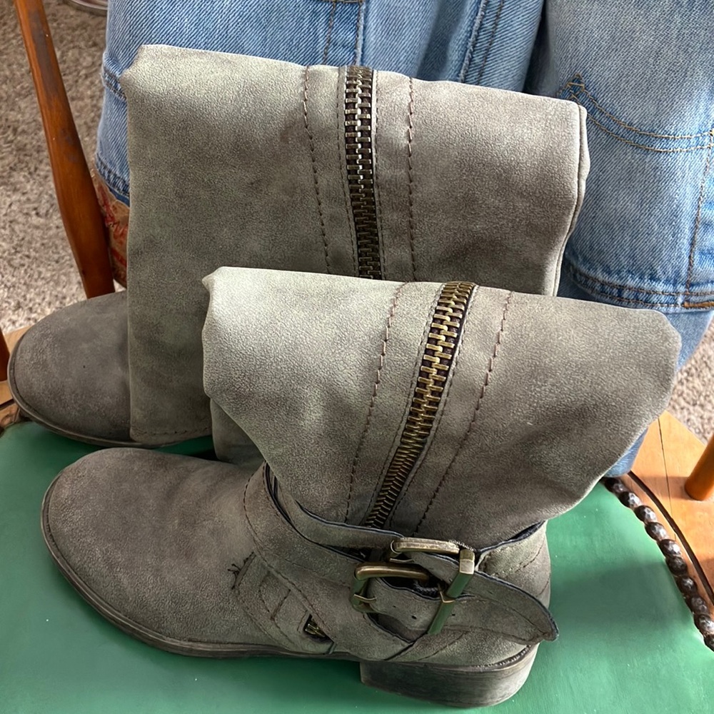 Tall boots with an inch & a half heel.